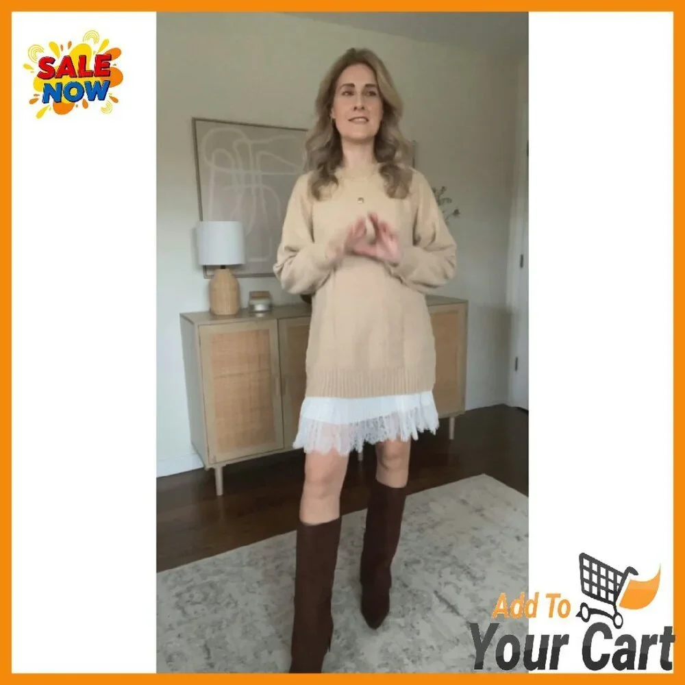 Oversized Fuzzy Sweater Crew Neck Long Sleeve Tunic Fall Winter